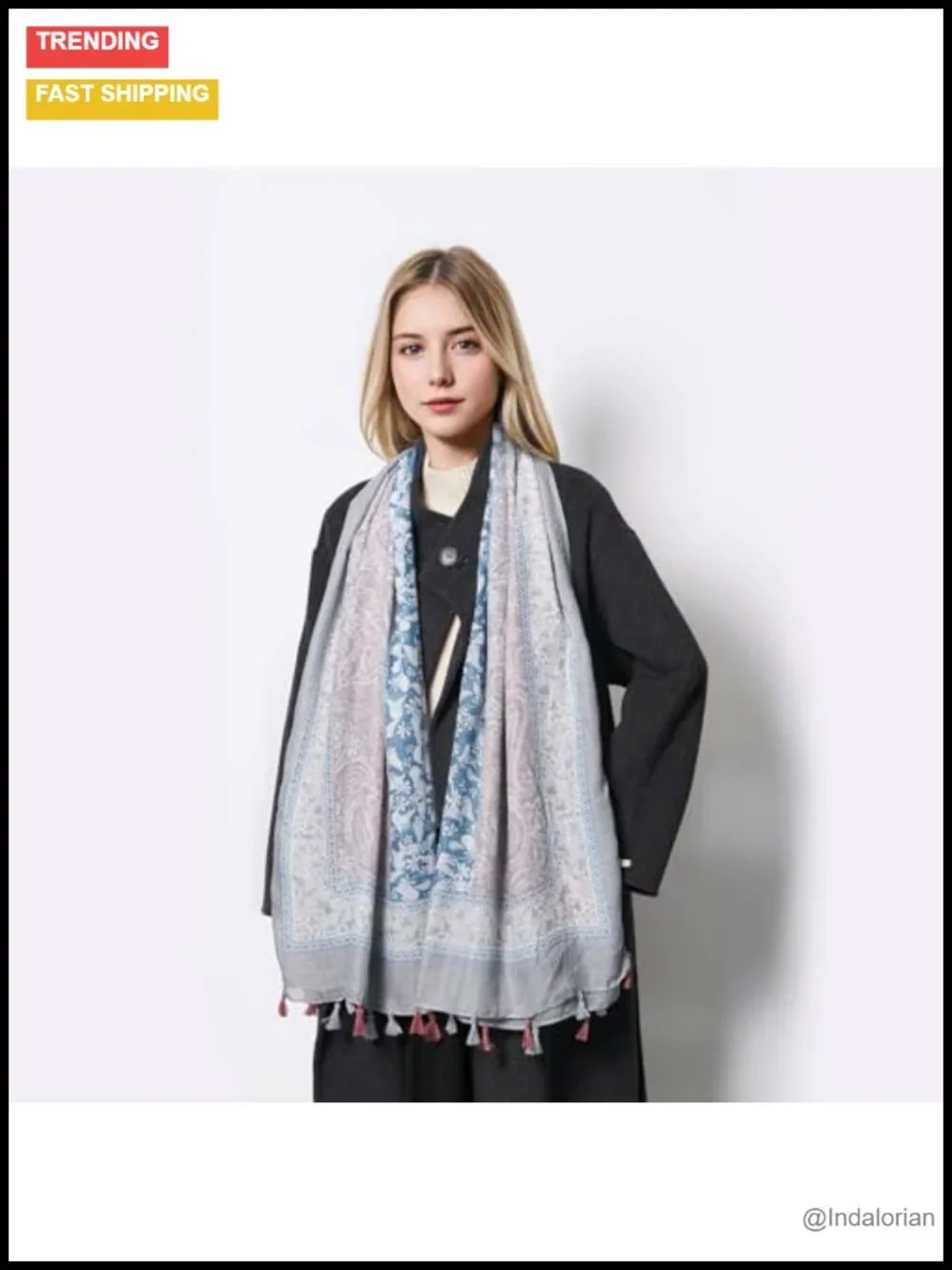 Lightweight Soft Floral Leopard Printed Fashion Scarf Shawl Wrap with Fringe